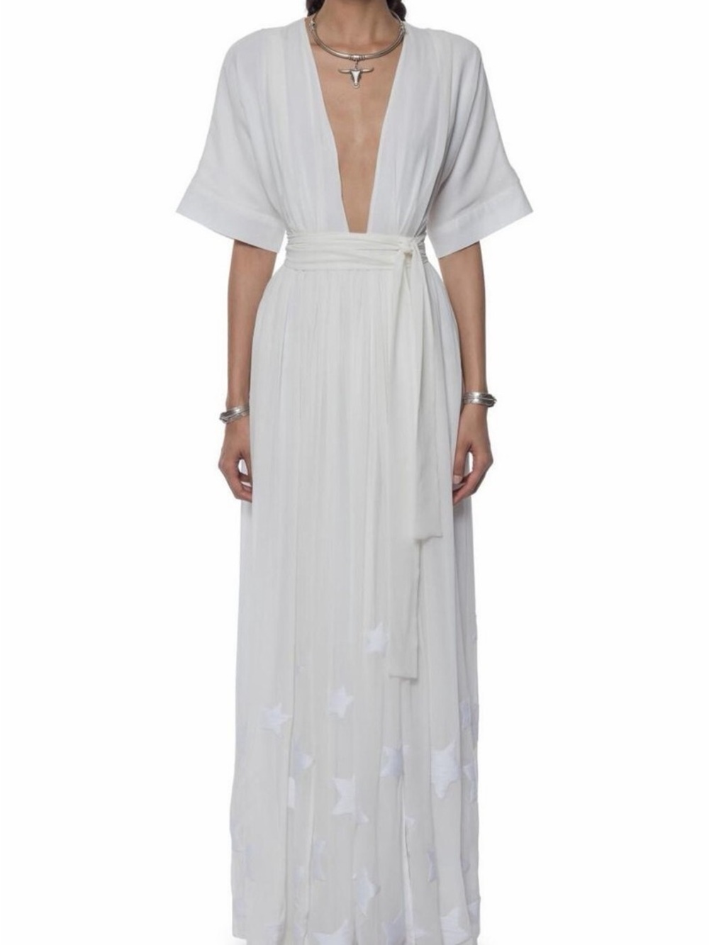 Mara Hoffman White Maxi Dress with Subtle Star Motif - Picture 1 of 4